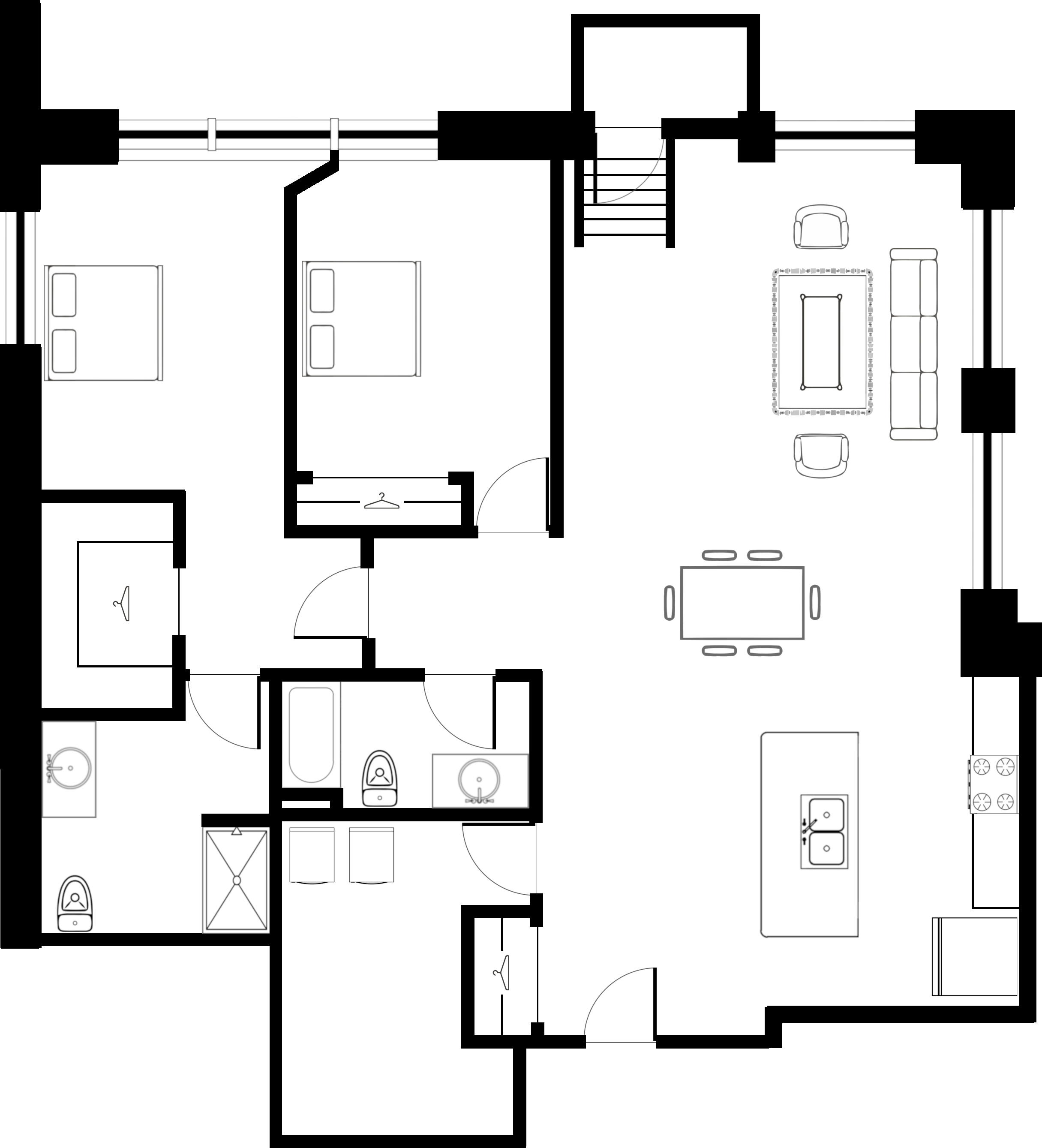 Floor plan for 2 beds, 2 baths, 1960 sqft